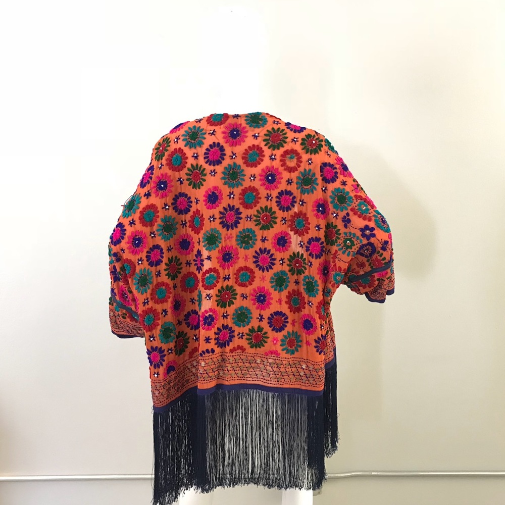Beautiful Embroidered Fringe Orange Robe/Jacket - Picture 8 of 8
